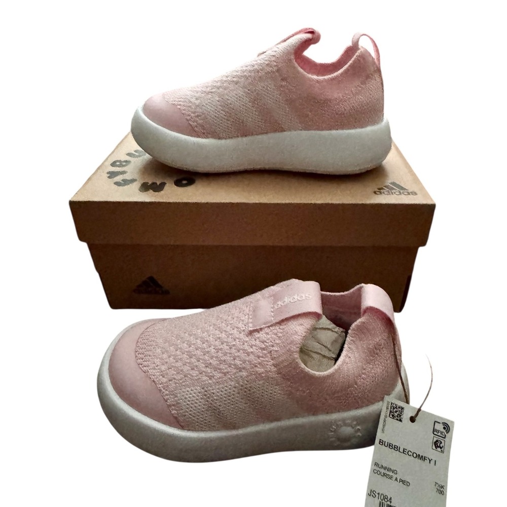 Adidas Bubblecomfy I Running Shoes Pink White Toddler Size 8K Sneakers NEW